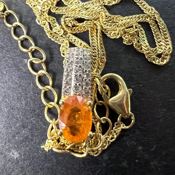 NEW Orange Mandarin Garnet Gold Over Sterling Silver Pendant With Chain - Picture 1 of 11